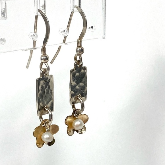 925 Earrings Drops Dangles Artisan Purls Textured Sterling Gold Vermeil 2.58g - Picture 8 of 12